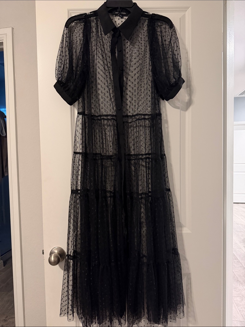 Jealous Tomato Black Sheer Tiered Dot Maxi Dress